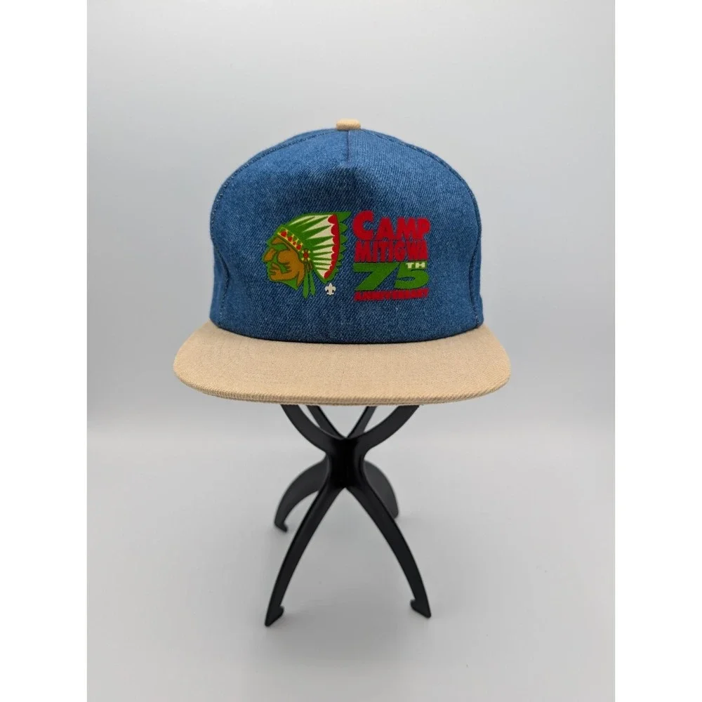 Vintage 1998 denim Camp Mitigwa 75th‎ anniversary SnapBack hat K Products